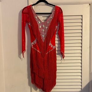 Latin/Rhythm sexy Red Fringe Dress with Necklace